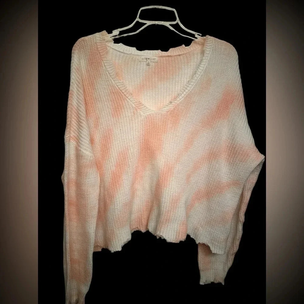 Ultra Flirt rough edge pink and white tie dye sweater